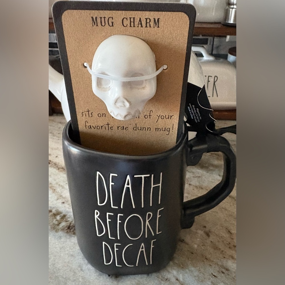 Rae Dunn Black Mug with White Skull Charm - Picture 1 of 4